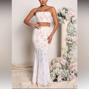 Fashion Nova Chantelle Sequin Maxi Skirt Set NWT